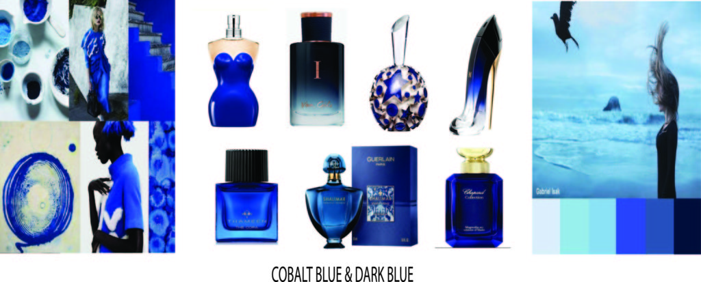 Dark blue and cobalt perfume colours are very popular in packaging