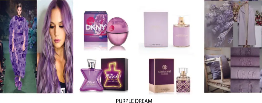 Purple is very popular in perfumes at the moment for women