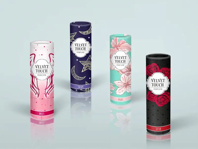 Velvet Touch perfume design made by our in house packaging design team