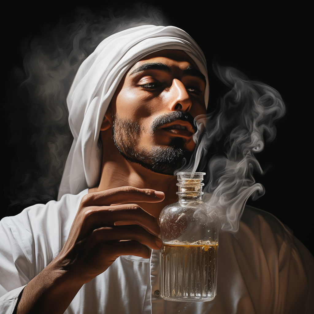 An example of AI failure an Arab man with smelling strips - but there are no smelling strips - only a floating smoking bottle