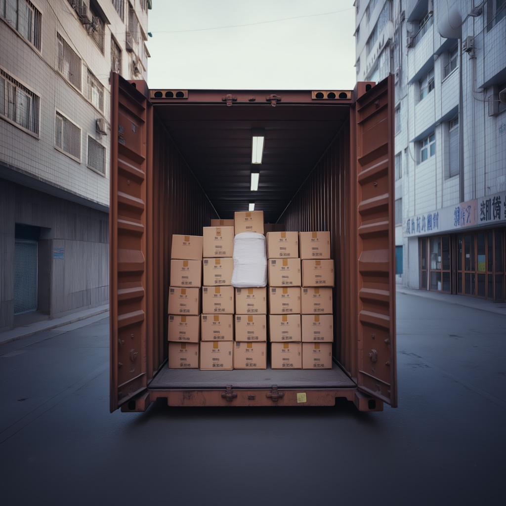 loading up goods in a container in china