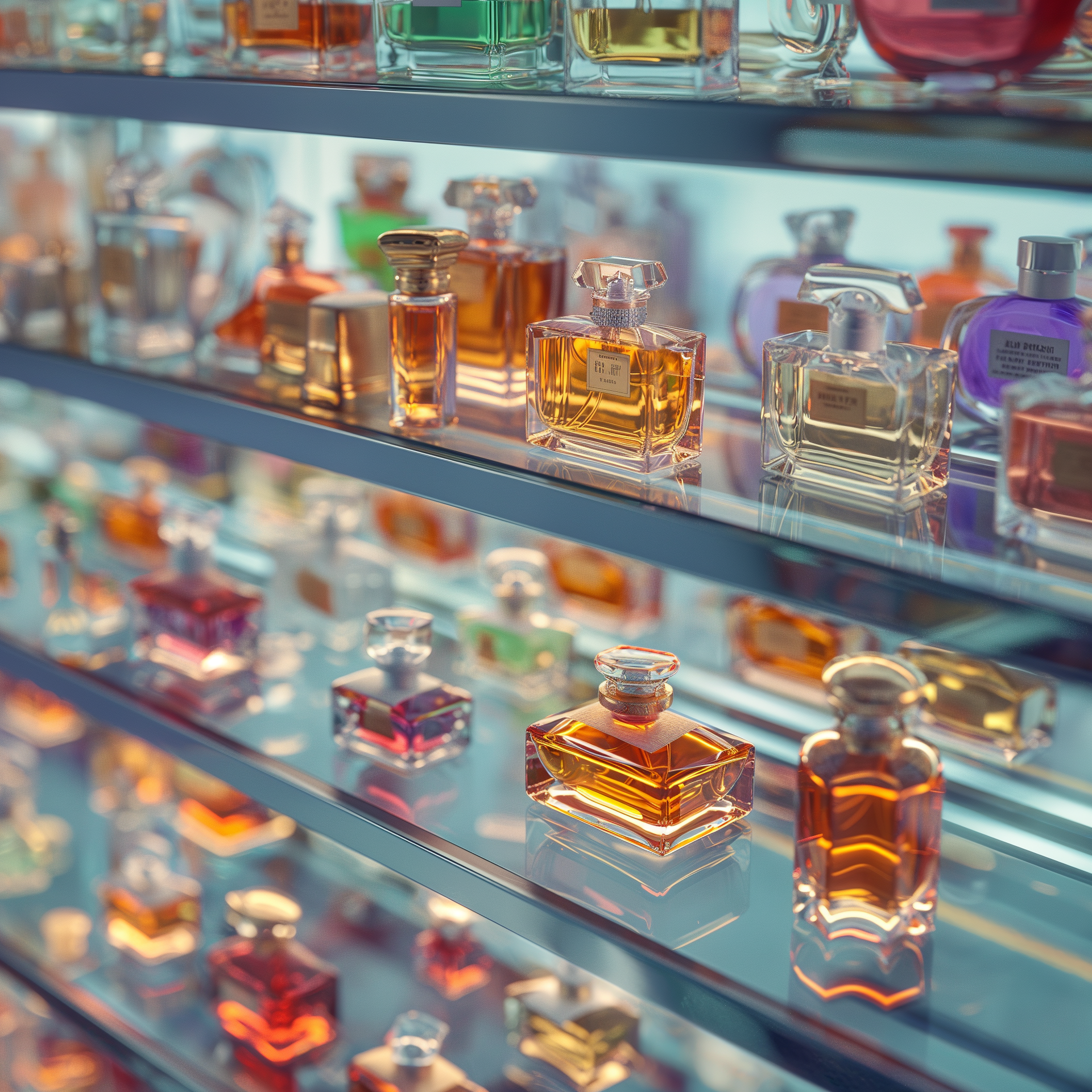 perfume bottles lined up for selection for new product development