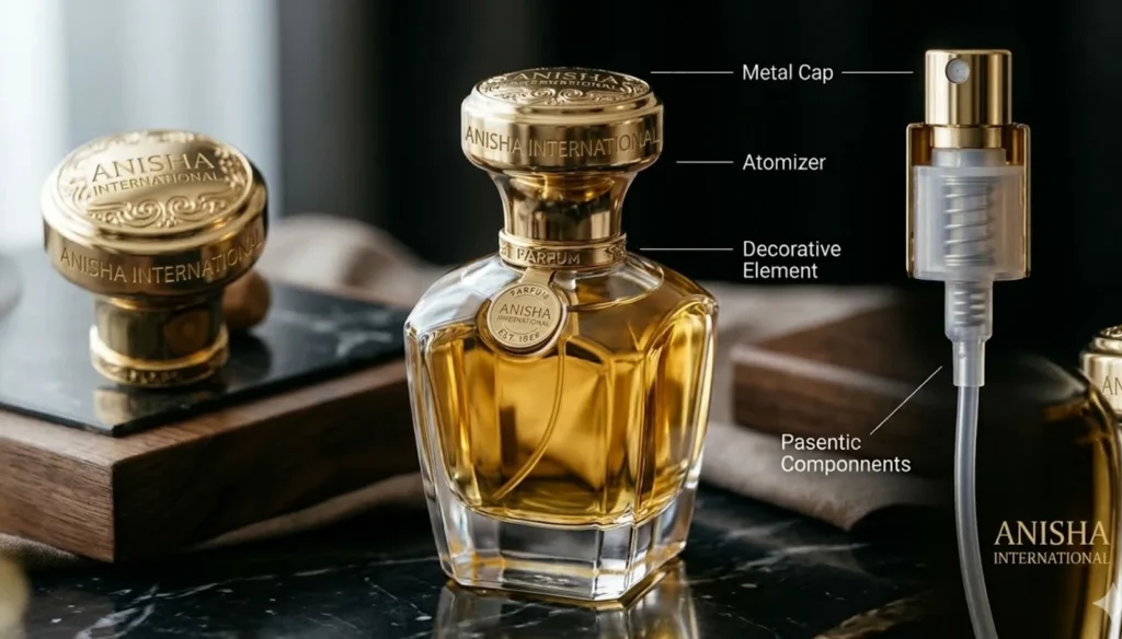 Matériaux et composants pour l'emballage de parfums de luxe.