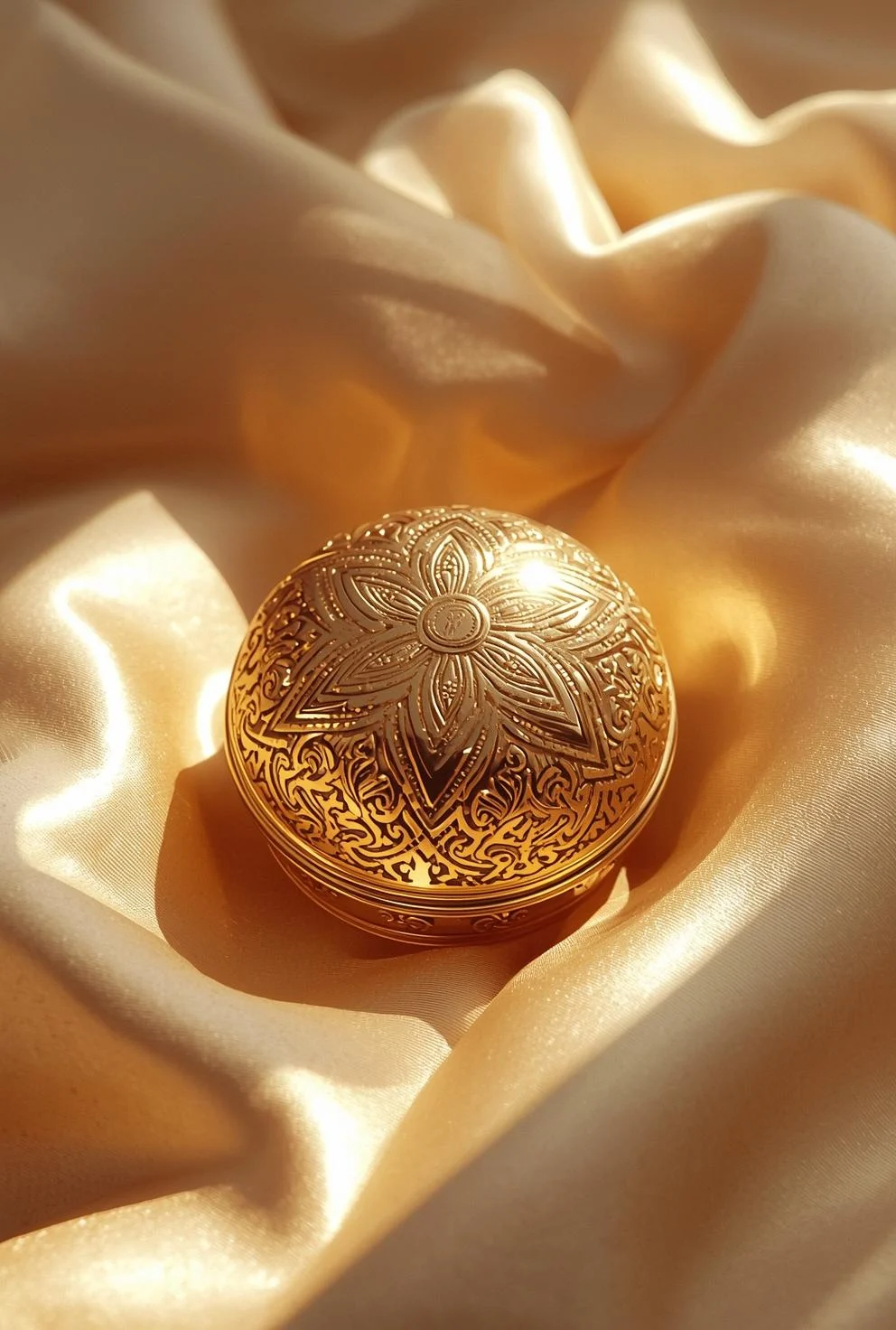 Luxury gold metal perfume cap with intricate Arabian pattern for fragrance packaging design