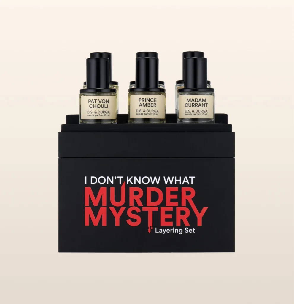 DS & Durga fragrance layering set with multiple luxury perfume bottles