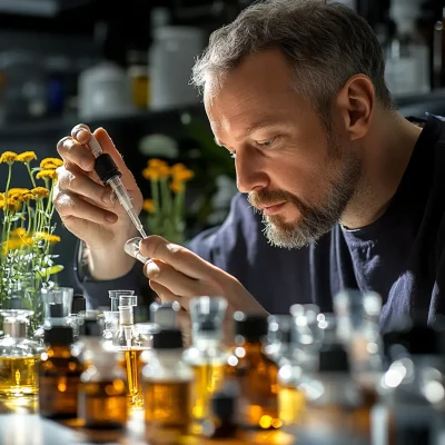 a perfumer selecting ingredients during perfume design process