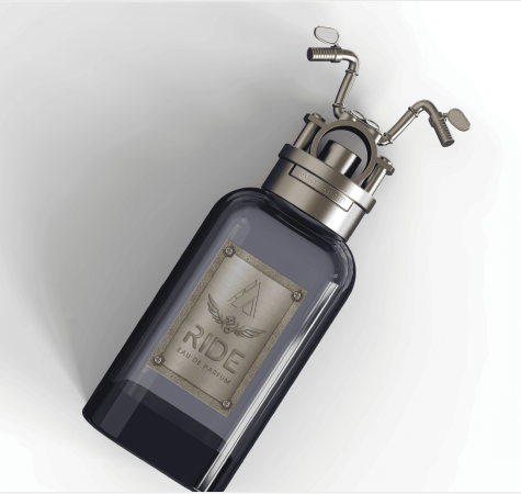 Ride bottle set with standard bottle and custom metal plate and cap | Stylish Fragrance Packaging