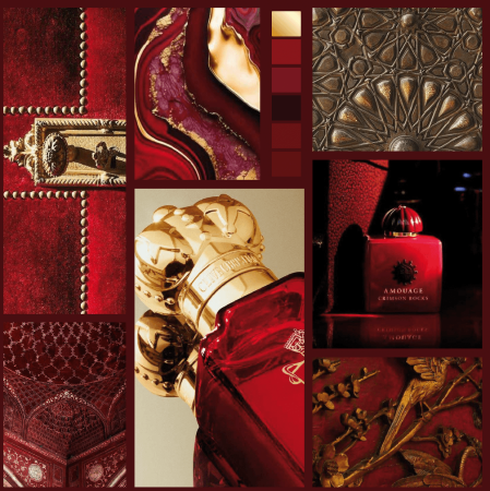 Mood board used by designers at Anisha international dwc creative inspiration image for perfume